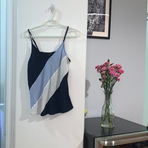 Navy blue white baby blue blouse